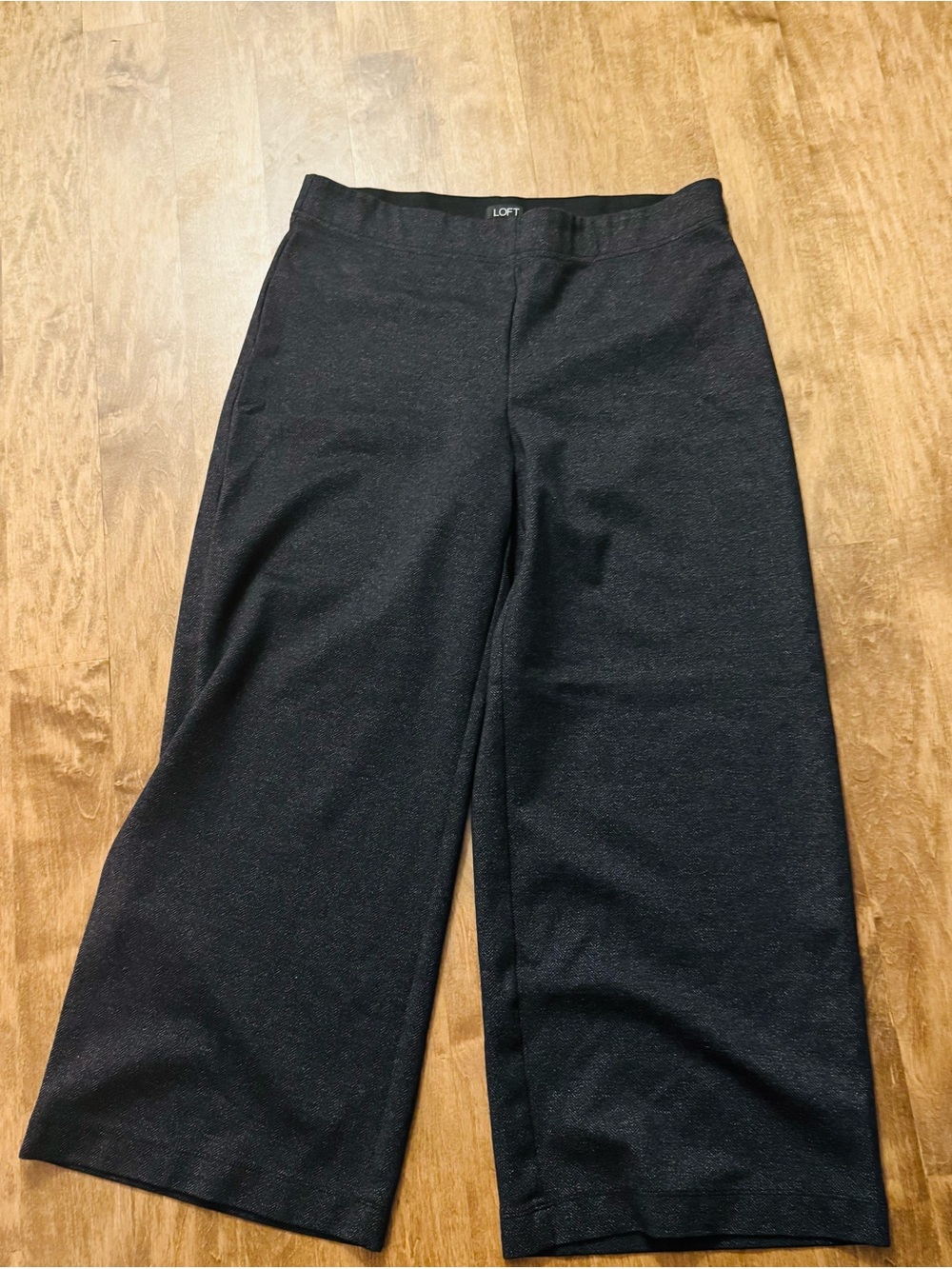 LOFT Black Cropped Wide-Leg Trousers